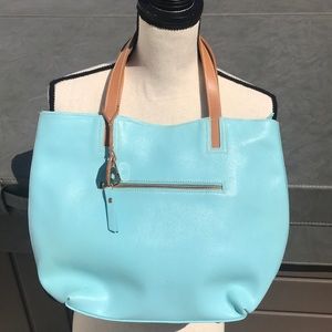 Carlo Pazolini Sky Blue Tote Bag with Tan Handles